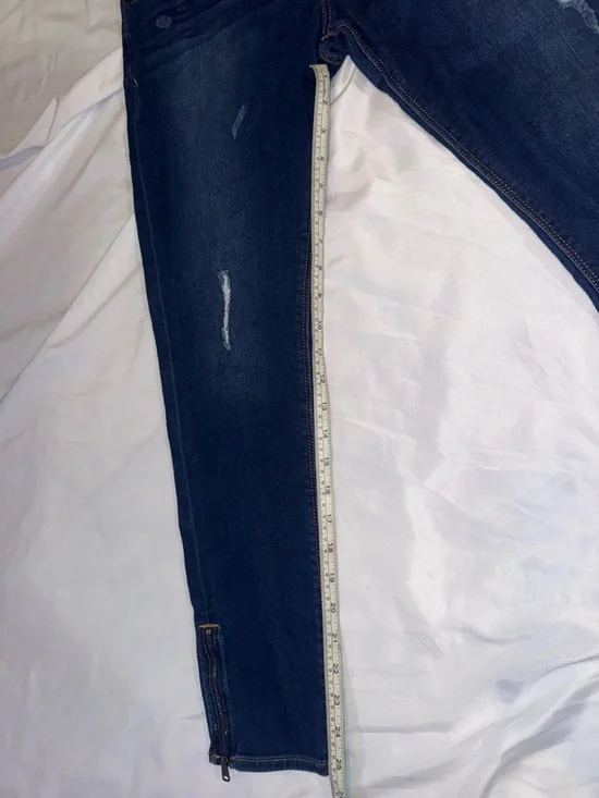 Express Dark Indigo Skinny Jeggings with Distressed Details and Ankle Zippers - Picture 7 of 8